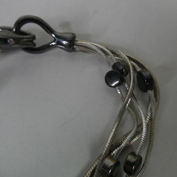 Silver Tone Rope Chain Multi Strand Hematite Disc Beaded Bracelet Hook Eye - Picture 6 of 7